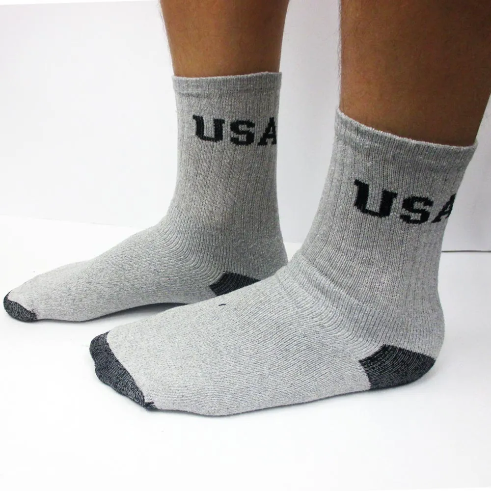 12 Pairs Mens USA Crew Socks Sports Cushioned Running Cotton USA Size 9-11 Grey
