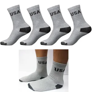 4 Pairs Athletic Cushion Mens Crew Socks Sports Running USA 9-11 Cotton Grey
