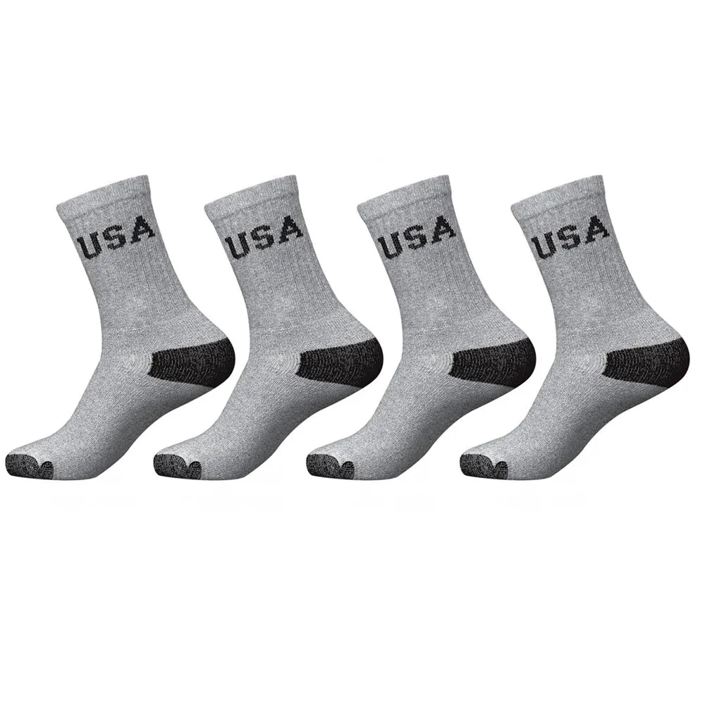 4 Pairs Athletic Cushion Mens Crew Socks Sports Running USA 9-11 Cotton Grey