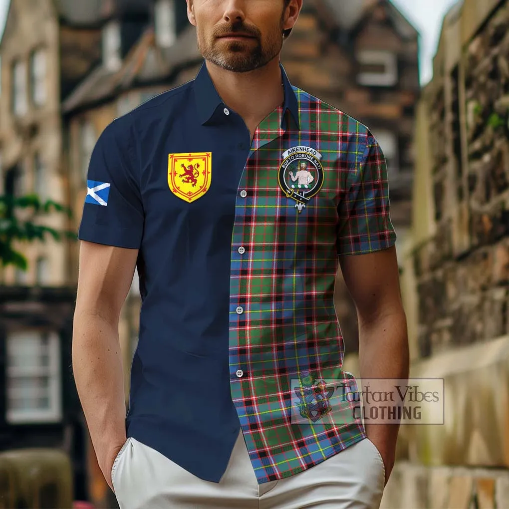 Aikenhead Tartan Short Sleeve Button Shirt Alba with Scottish Lion Royal Arm Half Style