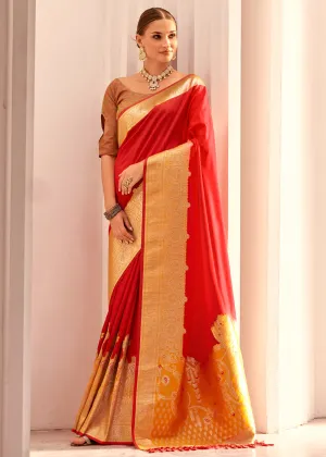 Bridal Red Soft Silk Saree with Bold Contrast Border Weaving