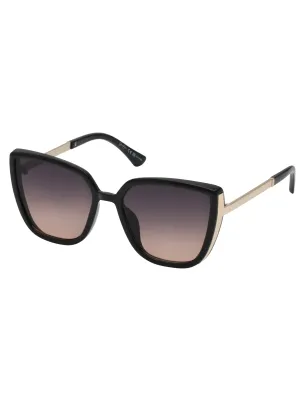 Cat Eye Sunglasses with Metal Temple in Black