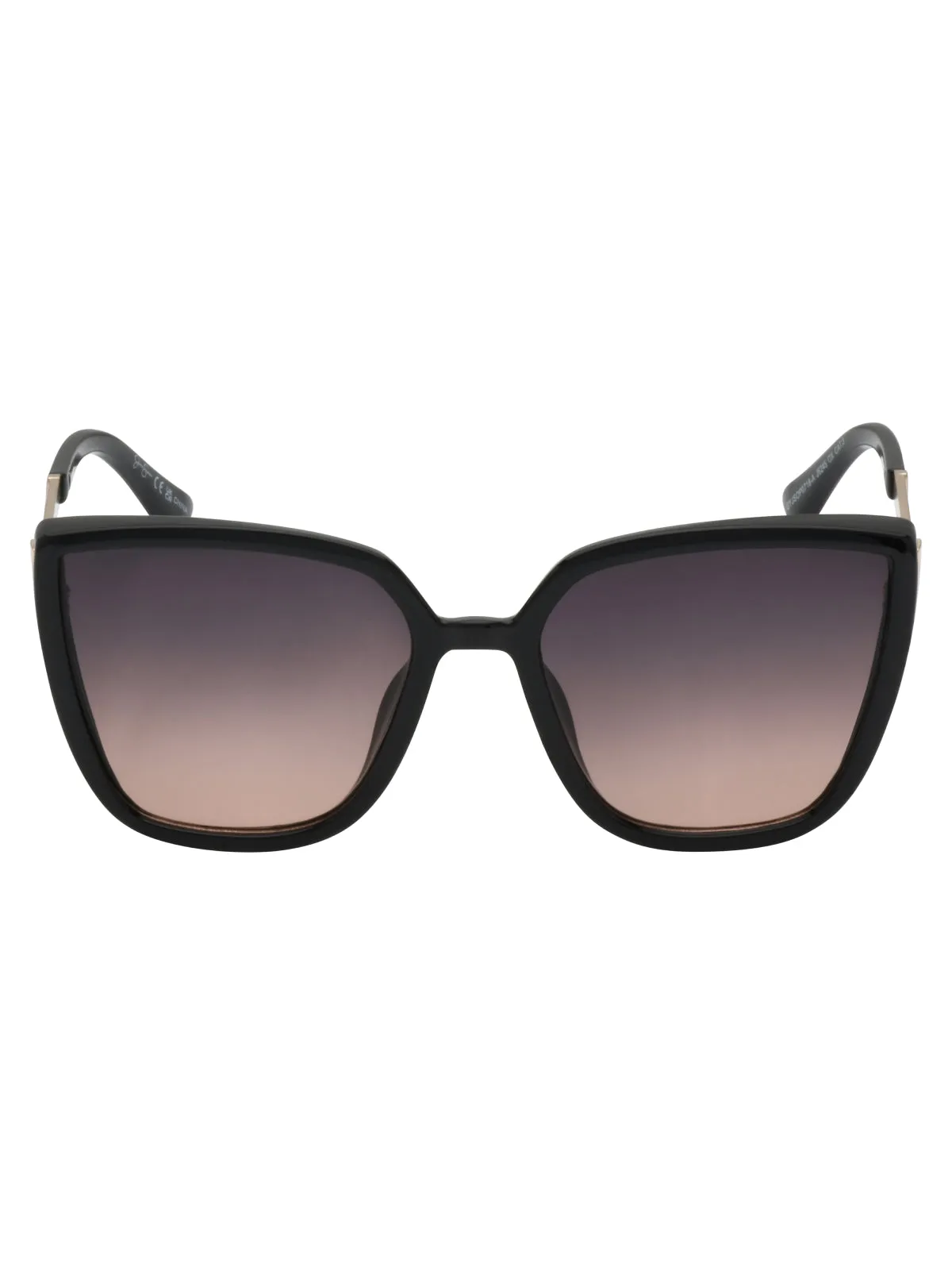 Cat Eye Sunglasses with Metal Temple in Black