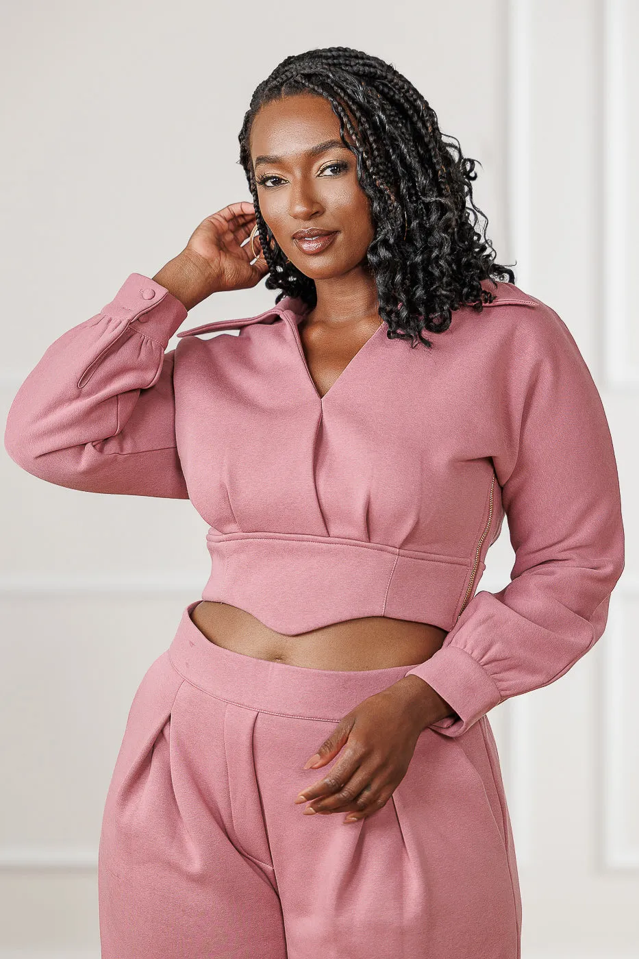 FINAL SALE - Mirah Pleated Surplice Top - Old Rose