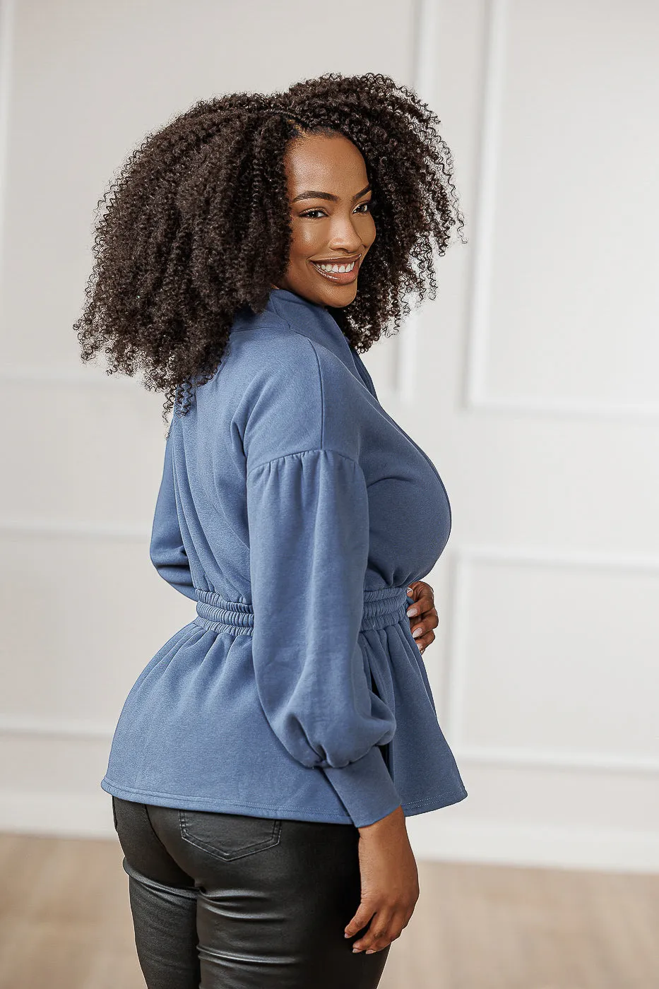 FINAL SALE - Presley Puff Sleeve Top - Steel Blue