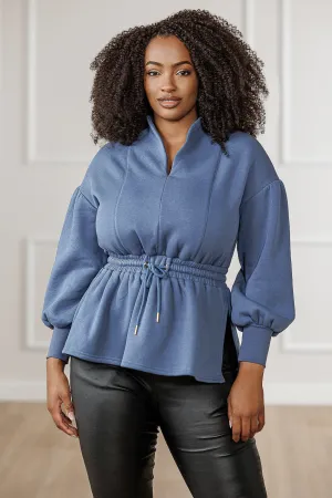 FINAL SALE - Presley Puff Sleeve Top - Steel Blue
