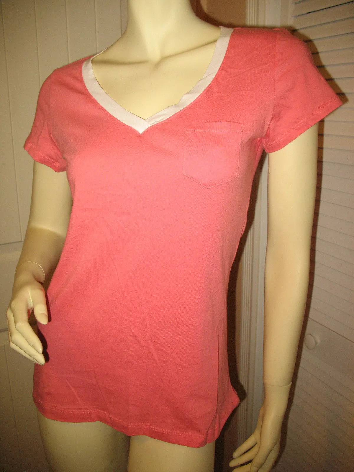 NEW Womens Orange V-Neck Vneck Top Tee Shirt Short Cap Sleeve Cotton Tees Shirts Tops Summer Tops size Medium