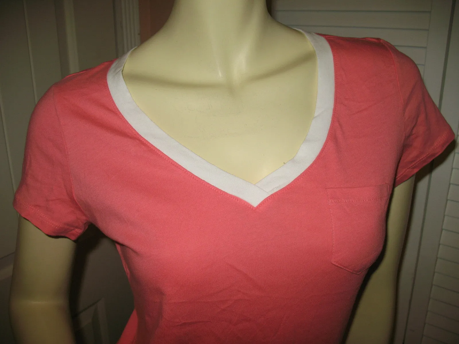 NEW Womens Orange V-Neck Vneck Top Tee Shirt Short Cap Sleeve Cotton Tees Shirts Tops Summer Tops size Medium