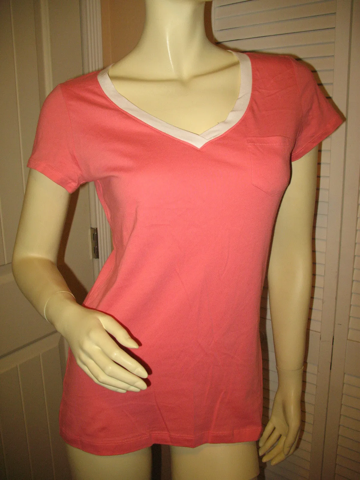 NEW Womens Orange V-Neck Vneck Top Tee Shirt Short Cap Sleeve Cotton Tees Shirts Tops Summer Tops size Medium
