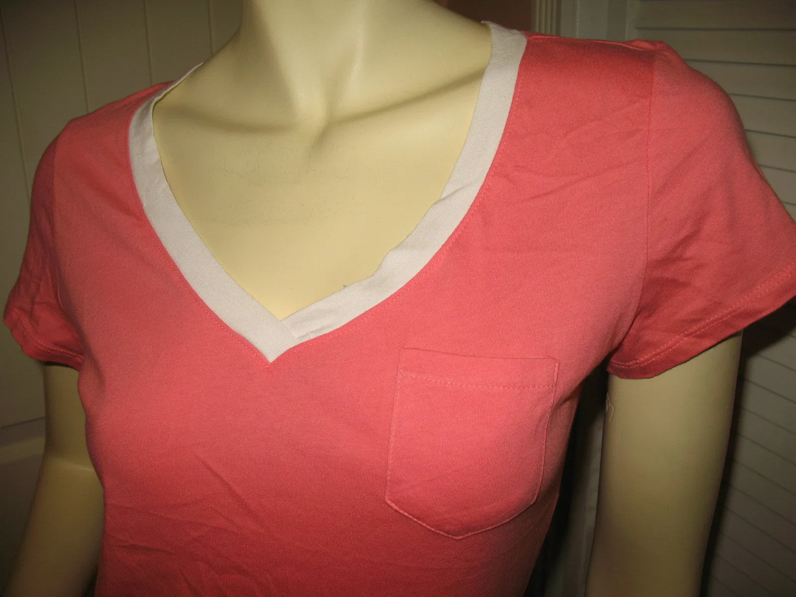 NEW Womens Orange V-Neck Vneck Top Tee Shirt Short Cap Sleeve Cotton Tees Shirts Tops Summer Tops size Medium