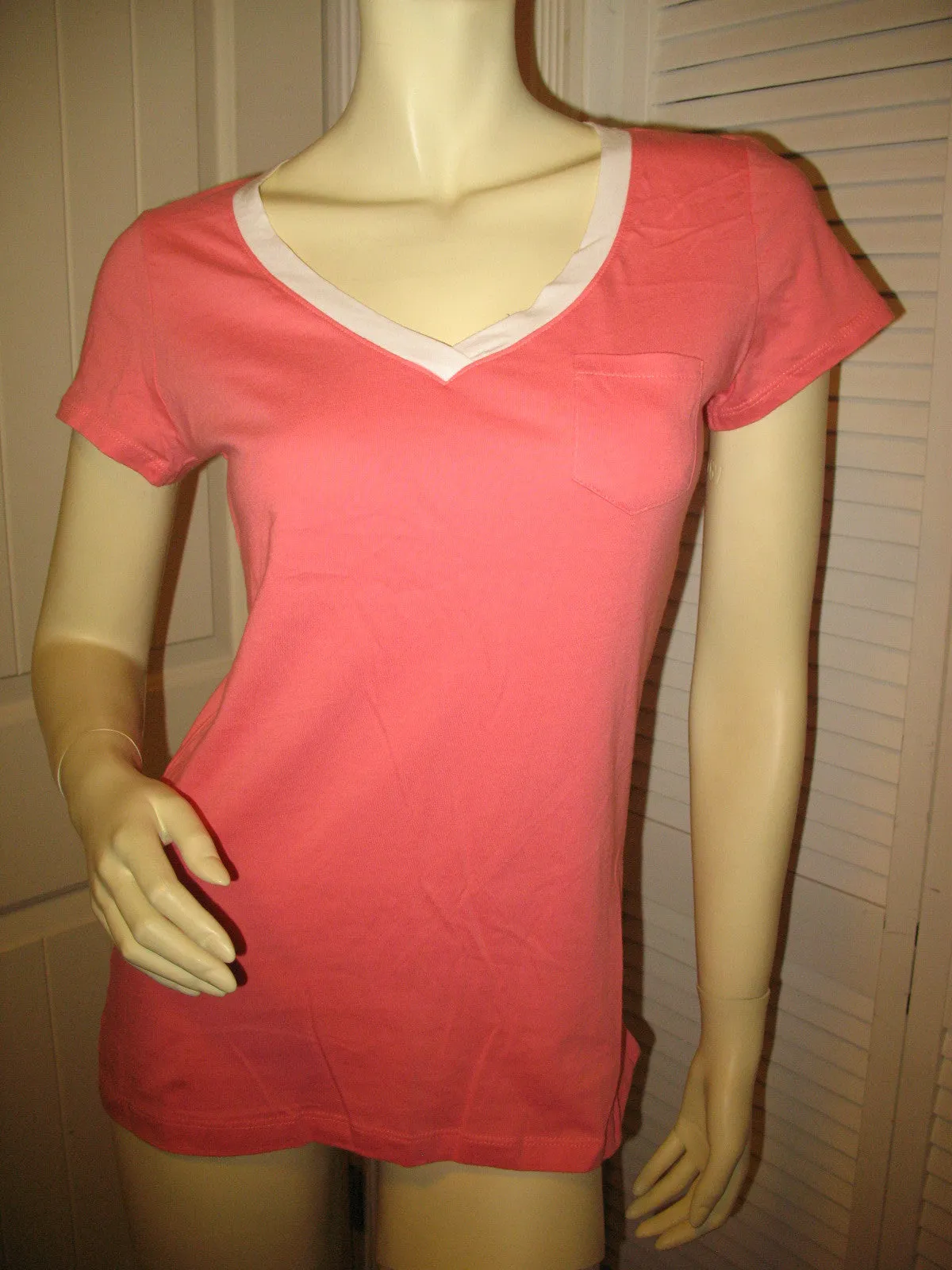 NEW Womens Orange V-Neck Vneck Top Tee Shirt Short Cap Sleeve Cotton Tees Shirts Tops Summer Tops size Medium