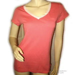 NEW Womens Orange V-Neck Vneck Top Tee Shirt Short Cap Sleeve Cotton Tees Shirts Tops Summer Tops size Medium