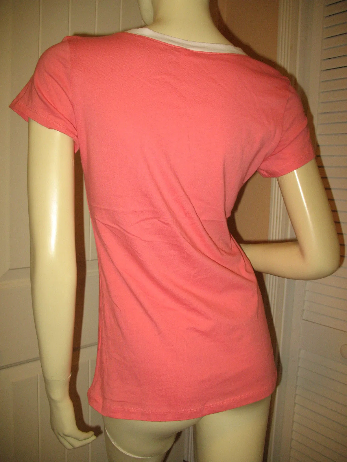 NEW Womens Orange V-Neck Vneck Top Tee Shirt Short Cap Sleeve Cotton Tees Shirts Tops Summer Tops size Medium