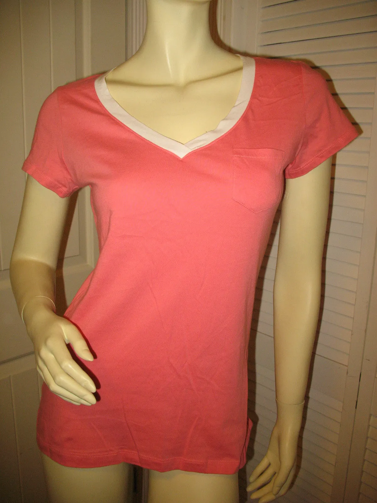 NEW Womens Orange V-Neck Vneck Top Tee Shirt Short Cap Sleeve Cotton Tees Shirts Tops Summer Tops size Medium
