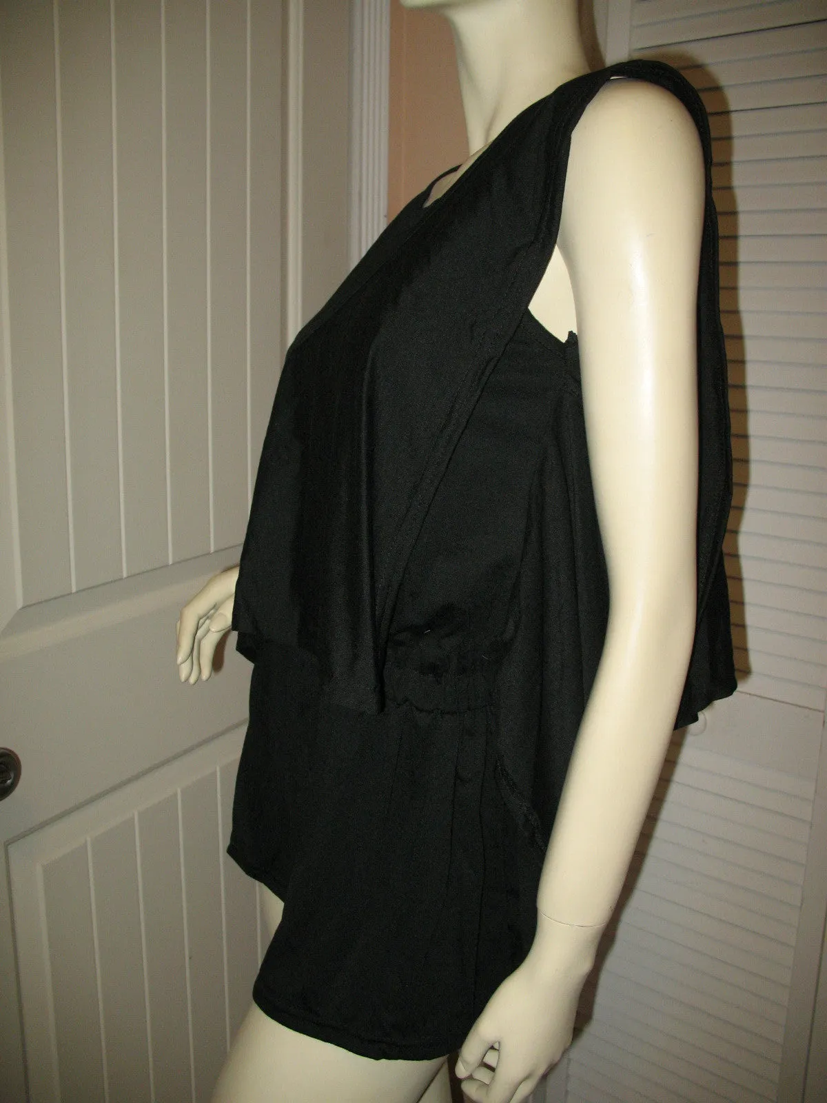 NEW Womens Tops BLACK SLEEVELESS Wide Adjustable SASH TOP Blouse Women Casual Clothes Large