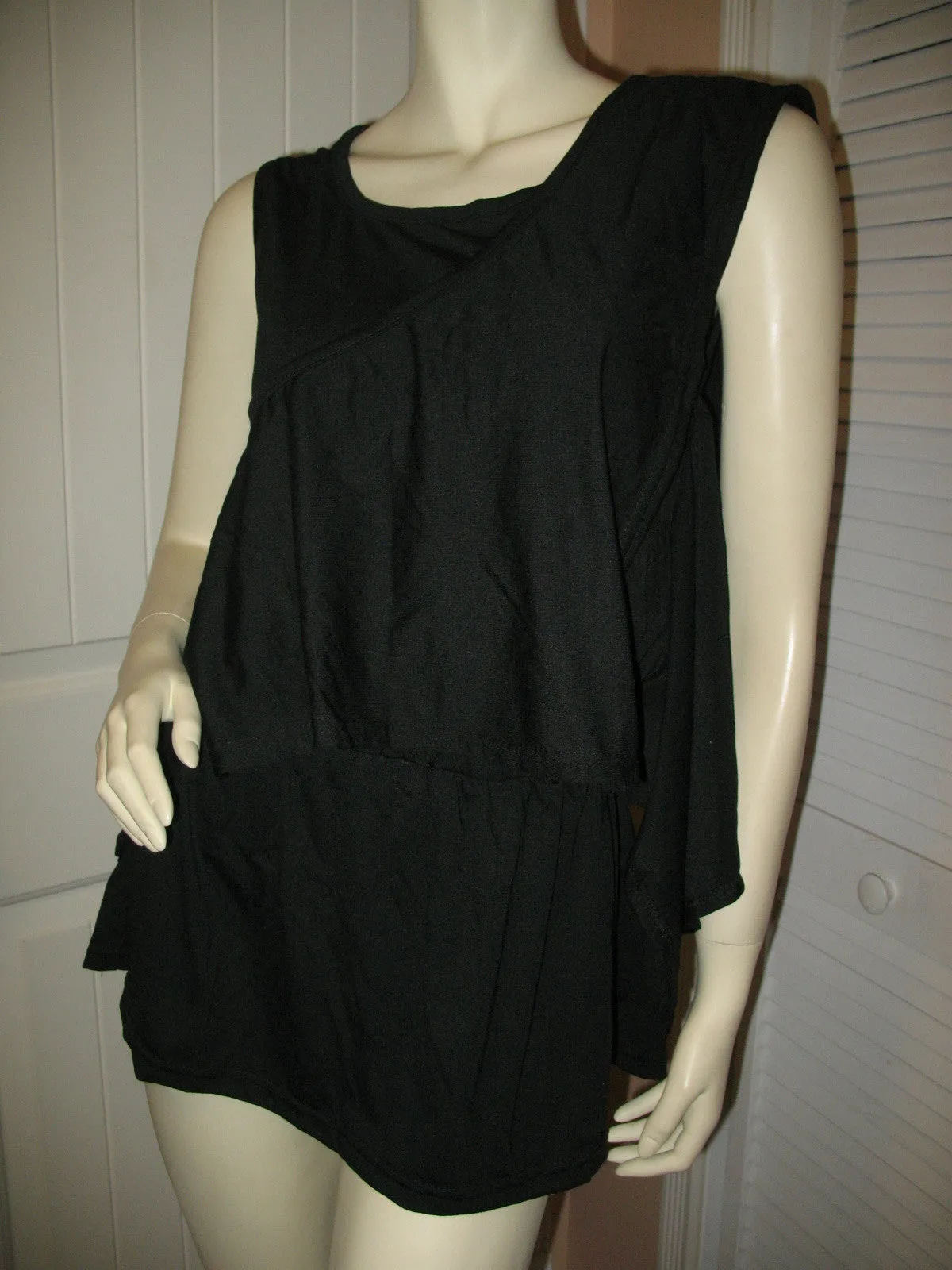 NEW Womens Tops BLACK SLEEVELESS Wide Adjustable SASH TOP Blouse Women Casual Clothes Large