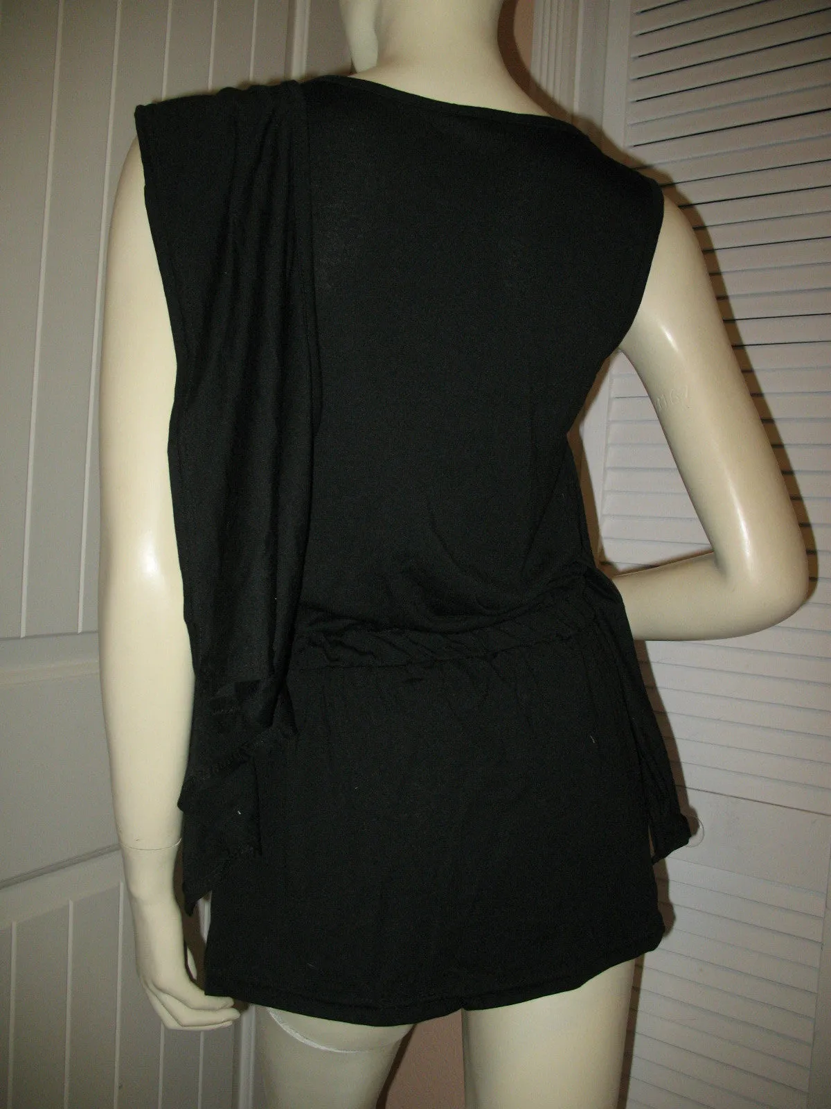 NEW Womens Tops BLACK SLEEVELESS Wide Adjustable SASH TOP Blouse Women Casual Clothes Large