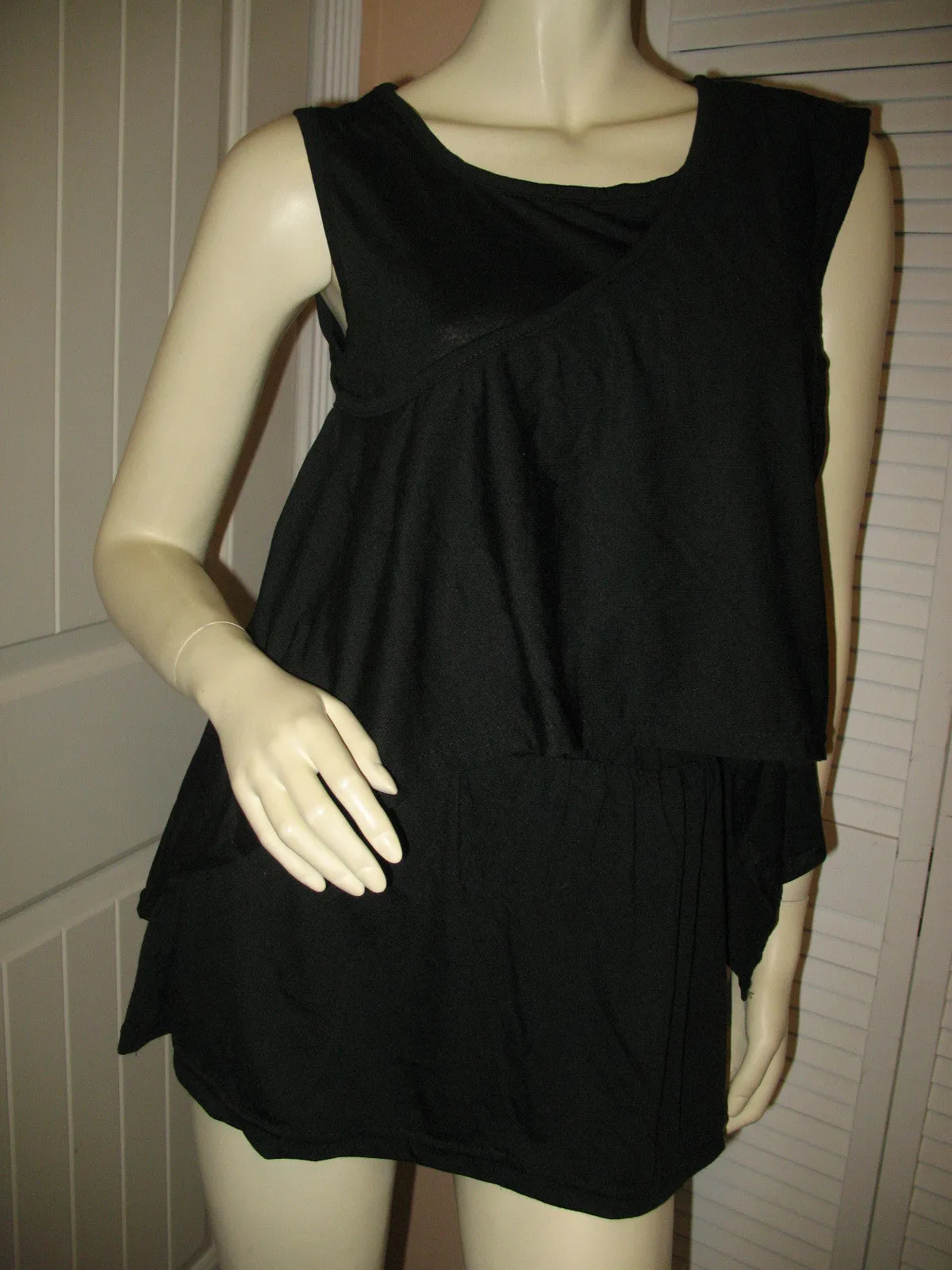 NEW Womens Tops BLACK SLEEVELESS Wide Adjustable SASH TOP Blouse Women Casual Clothes Large