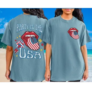Party In The USA Comfort Colors® T-Shirt, Front and Back Retro 4th of July T-Shirt Dress, 1970's Vintage July Fourth Tee