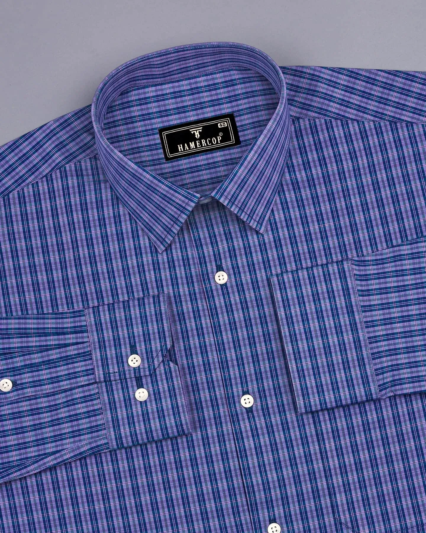Ripon Blue Small Check Formal Cotton Shirt
