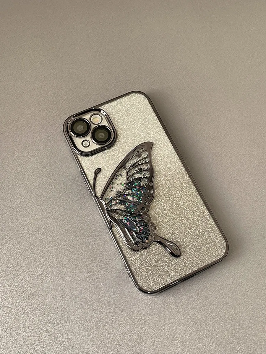 Skeletonized 3D Plating Colorful Butterfly Couple Phone Case