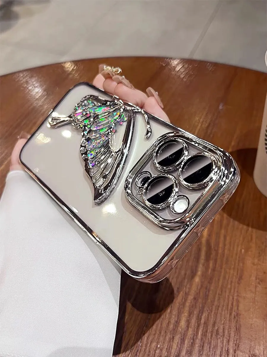 Skeletonized 3D Plating Colorful Butterfly Couple Phone Case