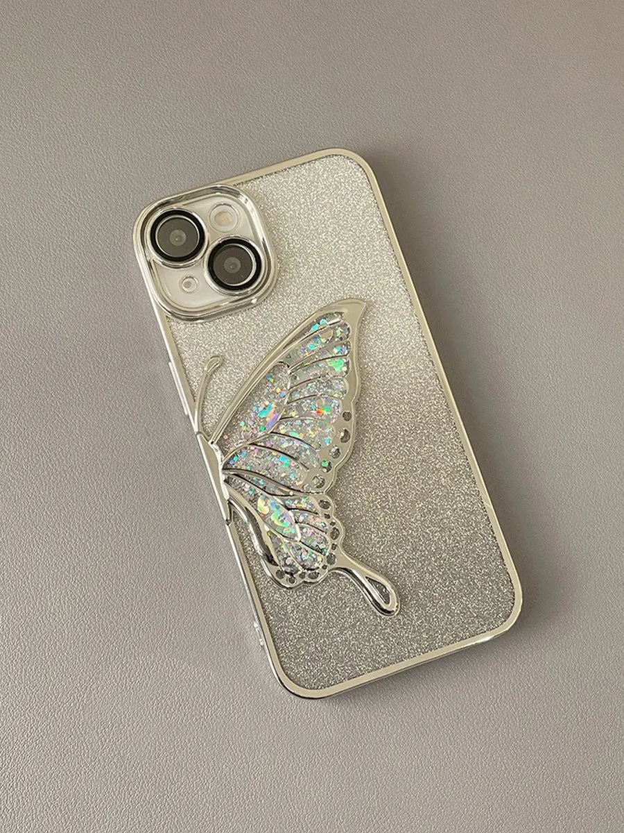 Skeletonized 3D Plating Colorful Butterfly Couple Phone Case