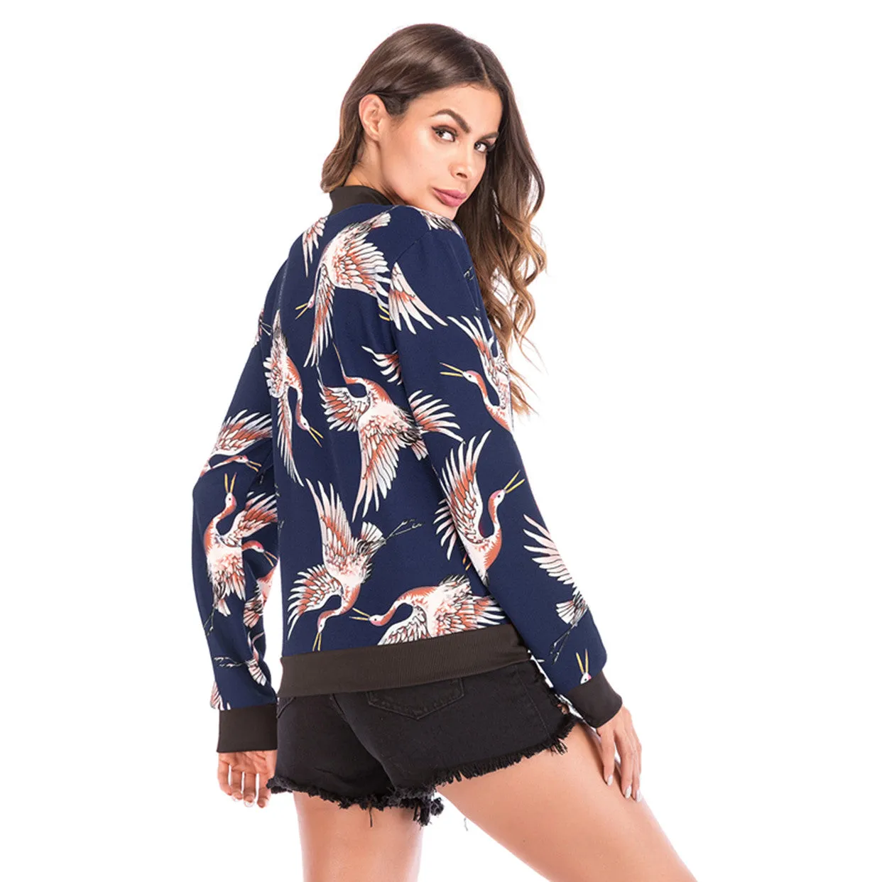 Women's Jacket - Classic Floral Print Zipper Bomber Jacket Coat